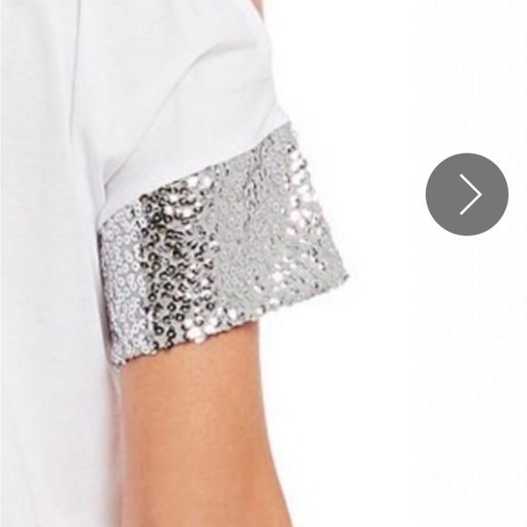 🧡 MICHAEL KHORS WHITE TOP-SEQUIN SHORT SLEEVE- - Picture 5 of 15